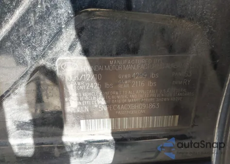 2011 Hyundai Sonata Se z USA, uszkodzony, nr VIN 5NPEC4ACXBH091863